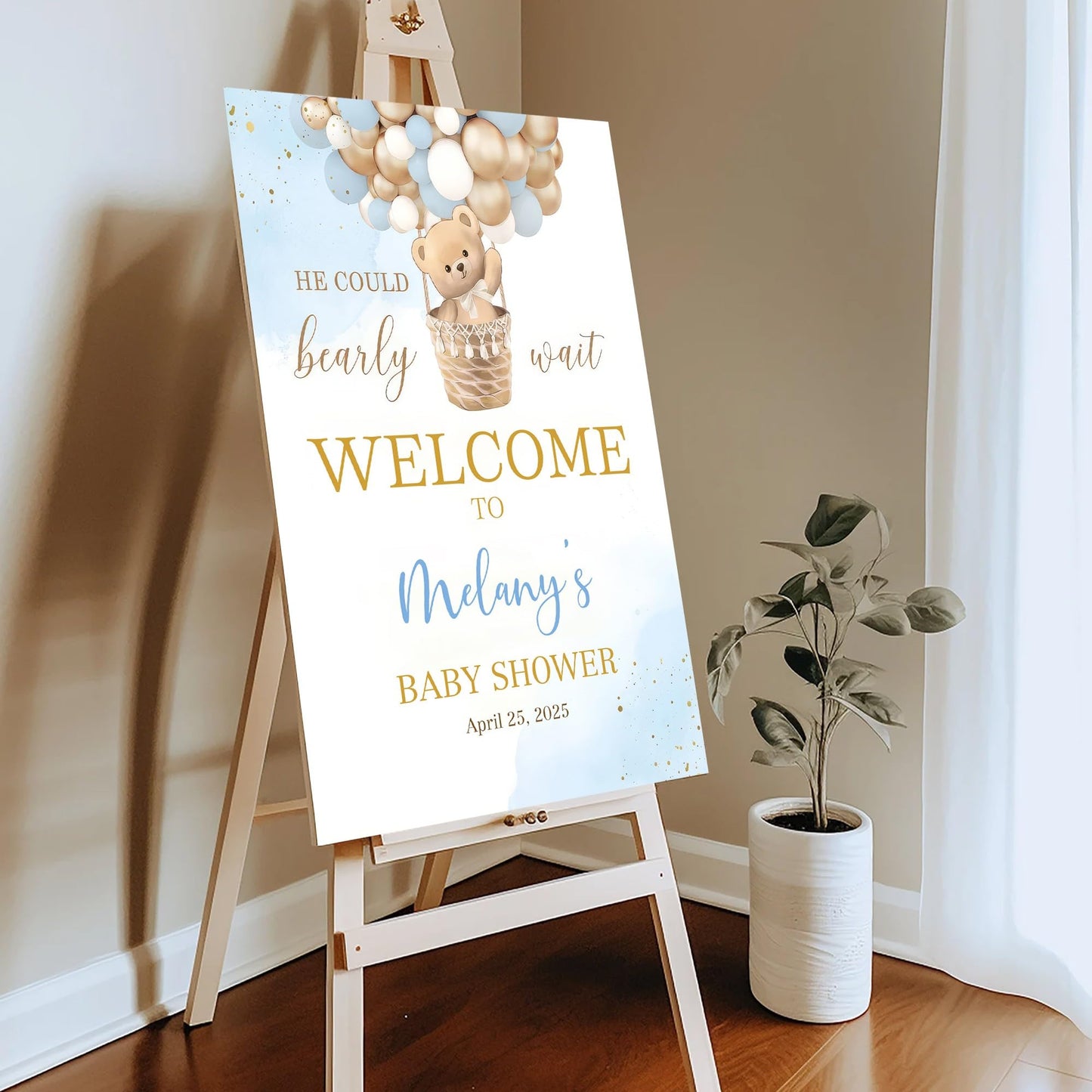 Personalized We Can Bearly Wait Baby Shower Welcome Sign, Welcome to Baby Shower Sign - Teddy Bear & Balloon Theme Décor #5