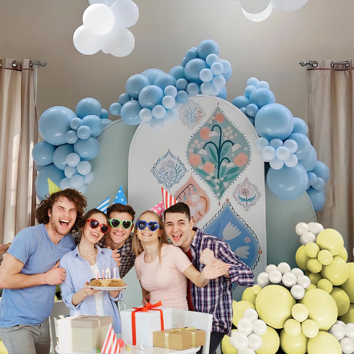 155Pcs Sage Green White Gold Balloon Garland Arch Kit with Gold Confetti Balloons for Graduation Baby Shower Decor Happy Birthday Party Wedding Jungle Decorations