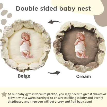 5-in-1 Thick & Plush Baby Play Gym, Baby Play Mats for Floor, Tummy Time Mat with 6 Toys, Cat Bed, Dog Bed, Convertible Stage-Based Developmental from Baby to Toddler, Ball Pit, Pet Cushion Cloudico