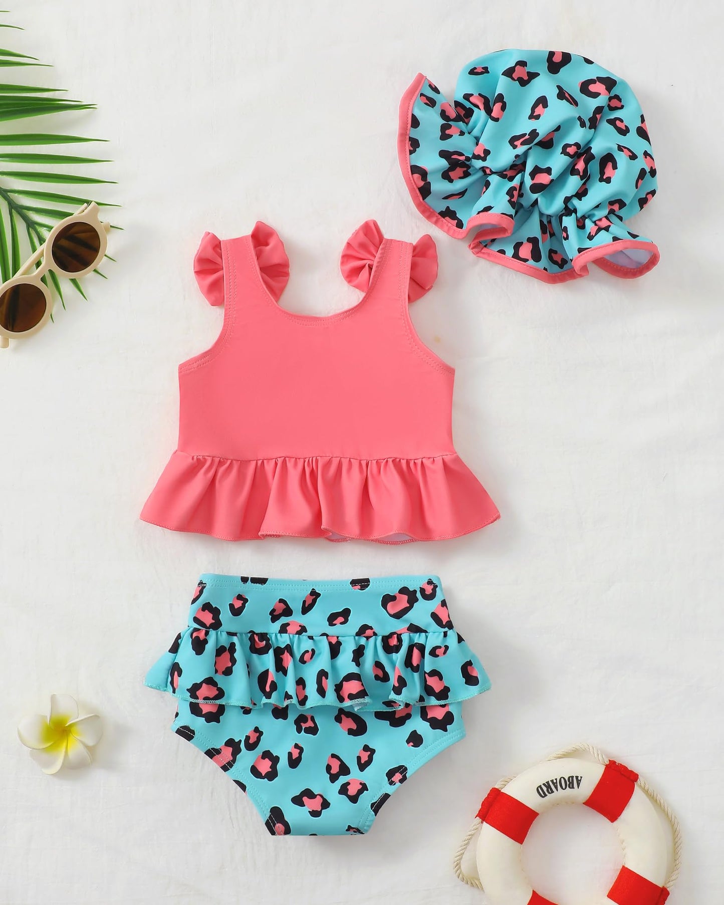 Mioglrie Baby Infant Swimsuit Girl Toddler Bathing Suit Girl Summer Beach Bikini Tankini Swimwear Hat 3-24 Months 2t-5t