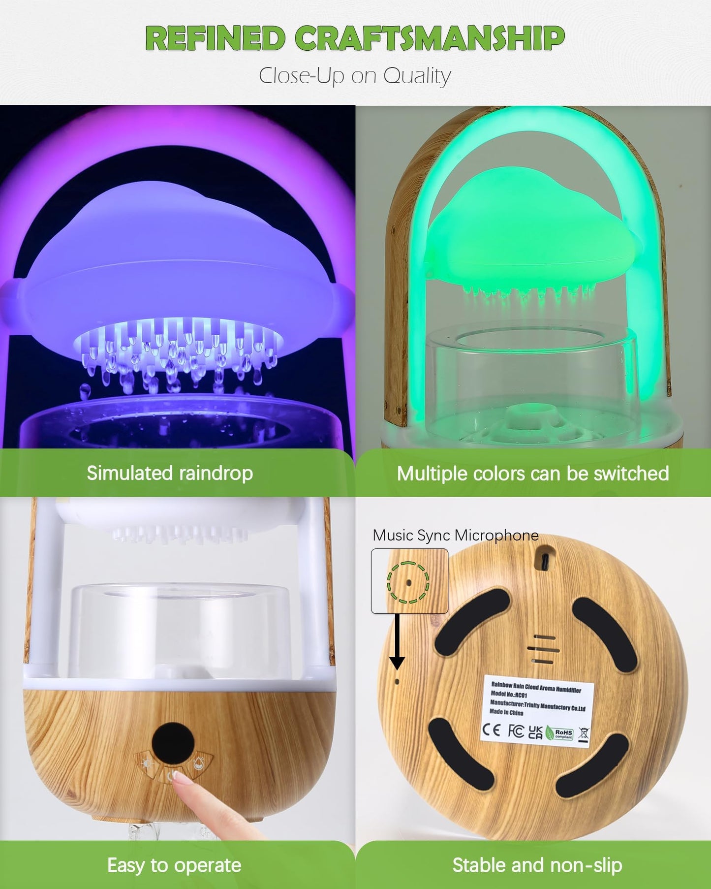 Weljoy Aromatherapy Essential Oil Diffuser Rainbow Rain Cloud Micro Humidifier Water Drip Mushroom Diffuser with Running Lights Rain Sounds for Sleeping-Tabletop Water Fountain&Night Light