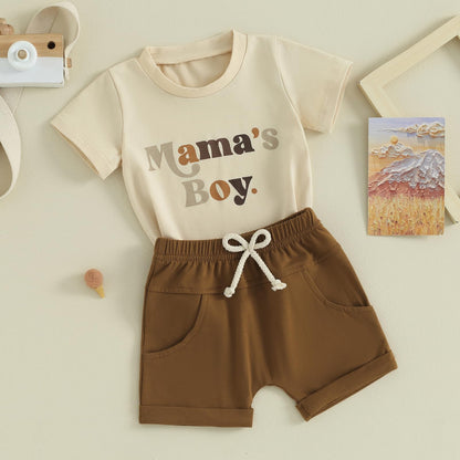 Karwuiio Toddler Baby Boy Summer Outfit Short Sleeve T-Shirt Tops Elastic Waist Shorts Set Baby Boys Clothes