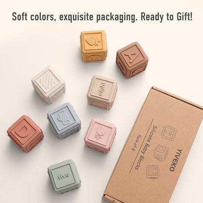 Baby Blocks Stacking for Babies Silicone Soft Building Blocks Teethers Montessori Toys for Babies Education Toys for Toddler Baby 8 PCS-Gentle