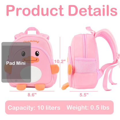 Toddler Backpacks for Boys Girls 2-4 Cute 3D Kids Duck Schoolbag with Baby Leash for Small Preschool Kindergarten Bookbag Cartoon Mini Travel Bags 10inch (Yellow)