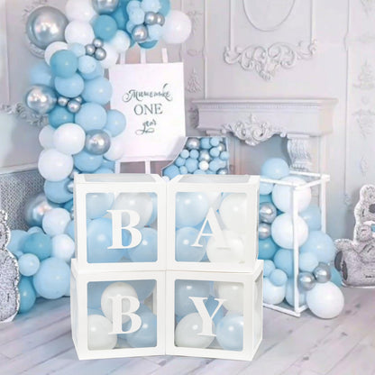 Baby Boxes with Letters for Baby Shower Decorations, Gender Reveal with 4 Pastel Balloon Boxes