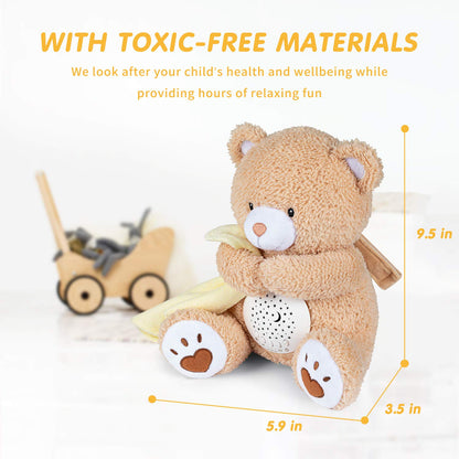 BEREST Baby Sleep Soother Happy Bear, Mom's Heartbeat Bear Lullabies White Noise Machine, Nursery Decor Night Light Projector, Toddler Crib Sleeping Aid, Baby Shower Gifts Portable Teddy