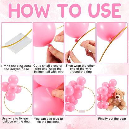 6 Sets Bear Baby Shower Table Centerpieces Bear Stuffed Animals 12 Inch Metal Floral Hoop with Stand Balloon for Wedding Baby Shower Birthday Flowers Table Decorations(Brown)