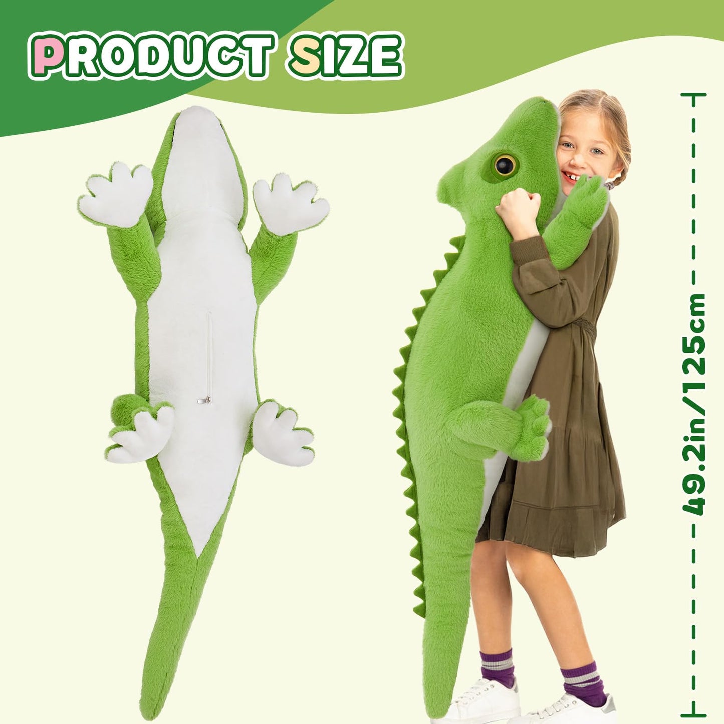 Tezituor 51 inch Giant Alligator Stuffed Animal, 4ft Large Stuffed Crocodile Plush Toy, Hugging Soft Alligator Plush Pillow for Girls Boys