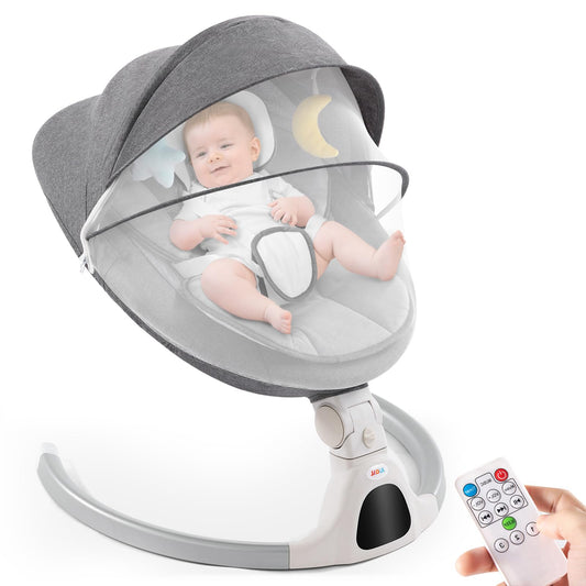 Jaoul Baby Swing for Infants - Electric Portable Newborn Bouncer With Bluetooth Touch Screen/Remote Control, Timing Function, 5 Speeds, 3 Seat Positions for Boys and Girls (Pink)