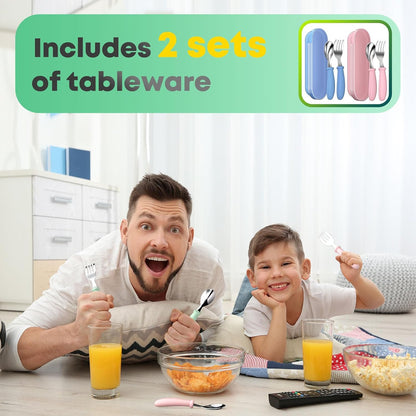 Toddler Utensils, Toddler Forks and Spoons, Baby Utensils Set with Storage Box for Self Feeding Safe, Dishwasher Safe (2 Set with Case)