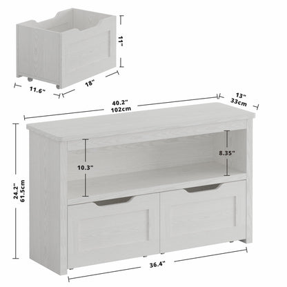 IRONCK Toy Storage Organizer with Drawers, Floor Toy Box with Wheels and Open Shelf, Storage Chest for Nursery, Playroom and Bedroom, White