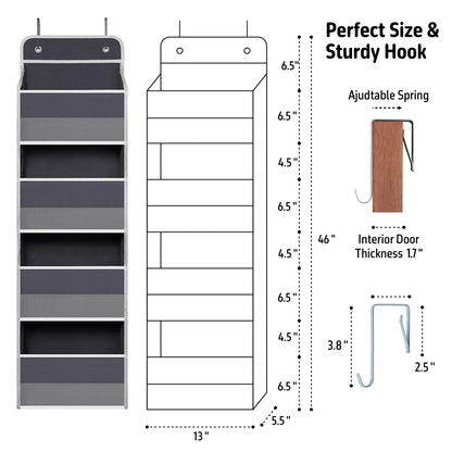 Over Door Organizer with 4 Large Capacity Pockets, Hanging Organizer Storage for Closet Bathroom Nursery Bedroom Dorm, Toys Cosmetics Sundries and Baby Essentials, Gray