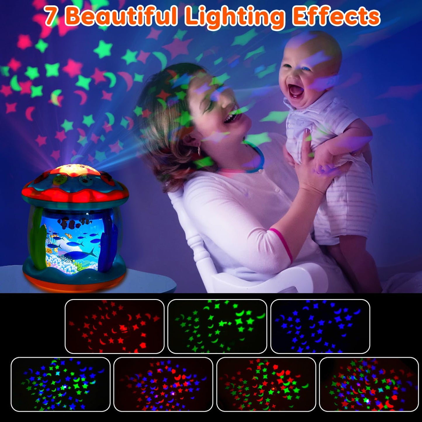 Baby Musical Toys 0-6 6-12 Months Rotating Projector Light Up Infant Tummy Time Toys 0-3-6 Months Sensory Toddler Toy Age 1-2-4 New Birthday Gifts for 1 Year Old Girl Boy Learning &Education Toy