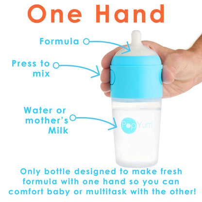 PopYum 9 oz Orange Anti-Colic Formula Making/Mixing/Dispenser Baby Bottle with #2 Medium Flow Nipple, 260 ml, BPA-Free, Natural Latch