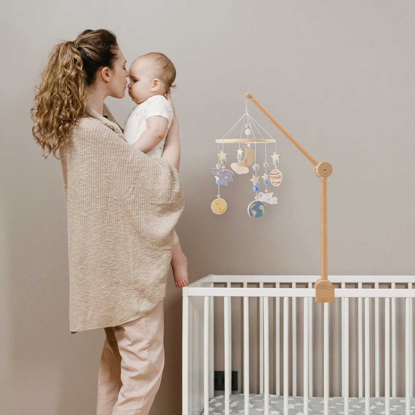 Baby Crib Mobile for Boys Girls| Boho Nursery Mobile| Gender Neutral Hand-Crocheted Mobile| Ceiling Mobile - Stars, Clouds, Moon