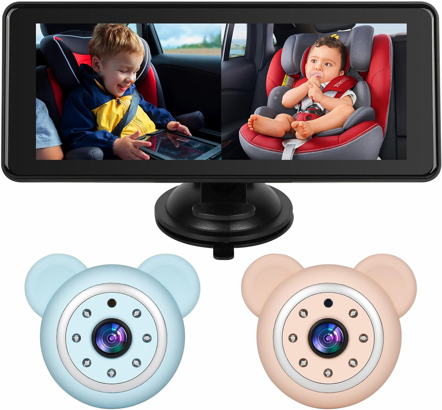 Baby Car Camera Backseat,6.86" Display Monitor,HD 1080P,Clear Wide View,IR Night Vision,Rear Facing Seat Camera for 2-Kids