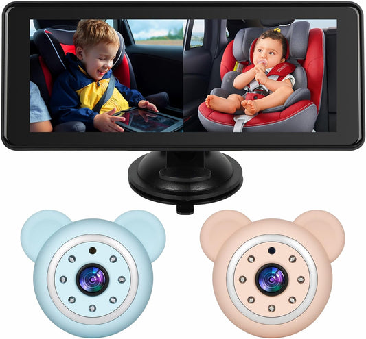 Baby Car Camera Backseat,6.86" Display Monitor,HD 1080P,Clear Wide View,IR Night Vision,Rear Facing Seat Camera for 2-Kids