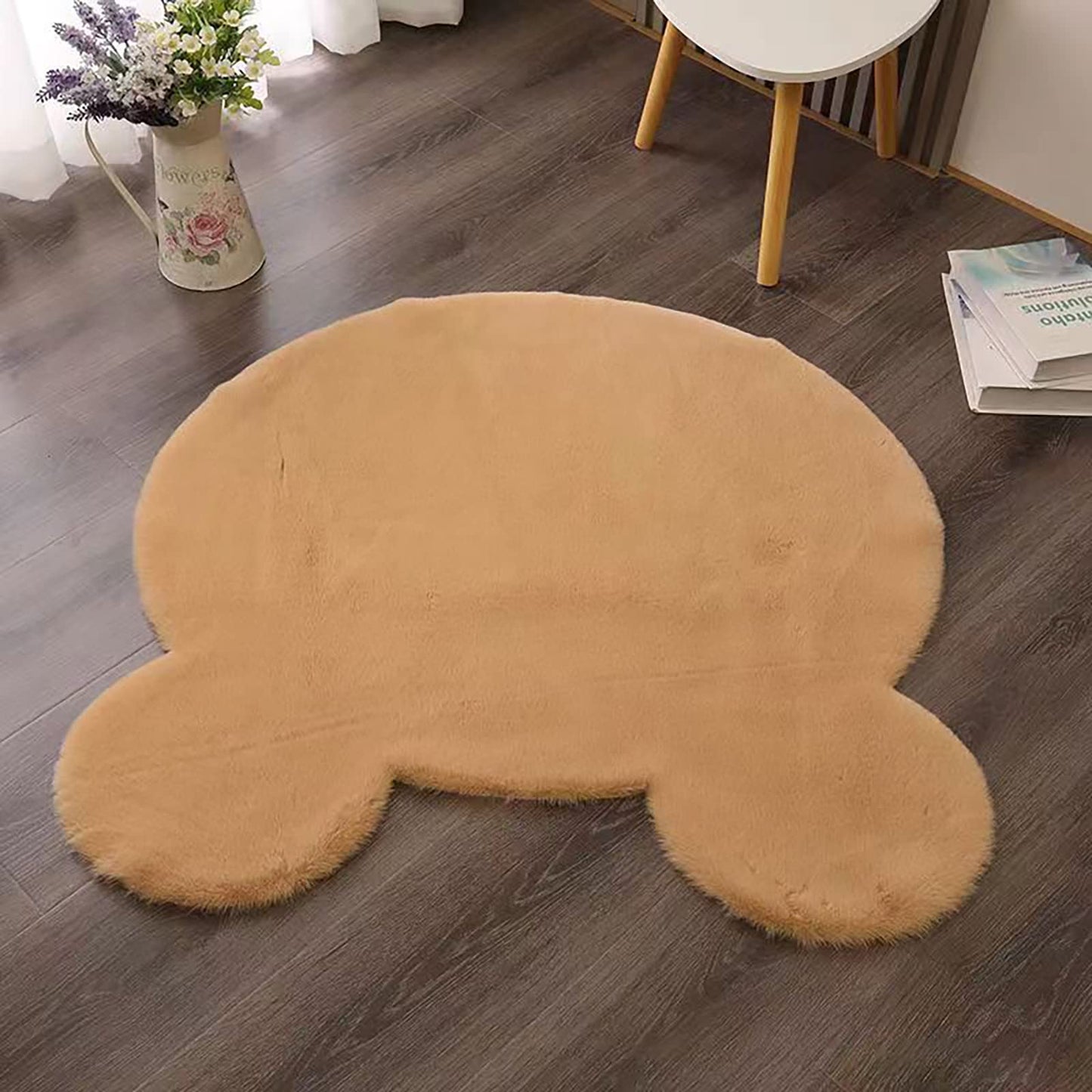 Cute Rugs for Bedroom Aesthetic 2 x 2 Feet Soft Fluffy Area Kids Rug for Nursery Faux Rabbit Fur Rug Bear Carpet Teen Girls Room Home Decor