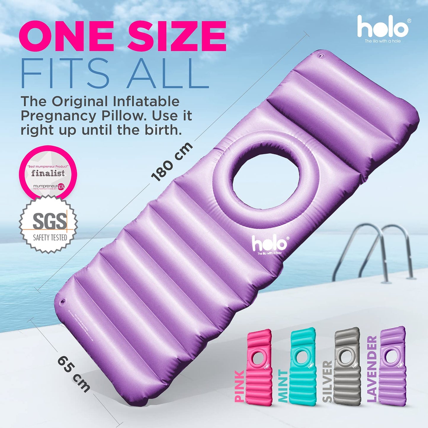 HOLO The Original Inflatable Pregnancy Pillow - Full Body Maternity Airbed/Float with Hole for Tummy - Sleeping Support & Comfort - Say Goodbye to Pregnancy Related Aches and Pains (White Sand)