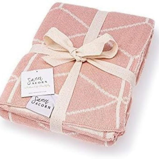 Knit Baby Blanket in Elegant Pattern, Organic Cotton Blankets for Crib or Stroller, Receiving Blankets - Salt White