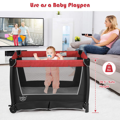 BABY JOY 5 in 1 Pack and Play, Portable Baby Playard w/Bassinet & Diaper Changing Table, Infant Pink Bassinet Crib with Toys & Music & Oxford Bag for Baby Girl Toddlers (Pink + Purple, Starry Sky)