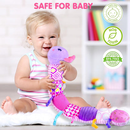 KaeoHye Baby Infant Musical Stuffed Animal Soft Toy with Multi-Sensory Crinkle, Rattle & Textures,Baby Girl Toy Birthday Gift for 0 3 6 9 12 Months+,Caterpillar,Purple