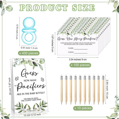 Roowest 512 Pcs Baby Shower Games Guess How Many Pacifiers Sign 100 Small Guessing Games 10 HB Pencils 750ml Milk Bottle 400 Acrylic Pacifiers Decoration for Guest Gender Reveal(Pink,Bear)