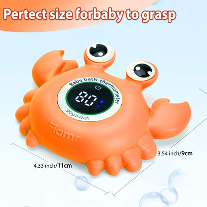Baby Bath Thermometer with LED Display, Floating Crab Toy – 2-in-1 Water Safety Sensor for Infants, Color-Coded Alerts (Hot/Cold), Bath Tub Temperature Monitor, Cute Floating Bath Toy, Nursery