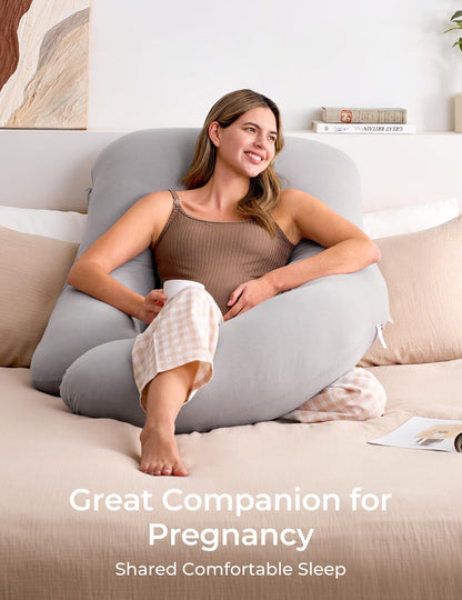 Momcozy Pregnancy Pillows for Sleeping, U Shaped Full Body Maternity Pillow with Removable Cover - Support for Back, Legs, Belly, HIPS for Pregnant Women, 57 Inch Pregnancy Pillow for Women, Grey