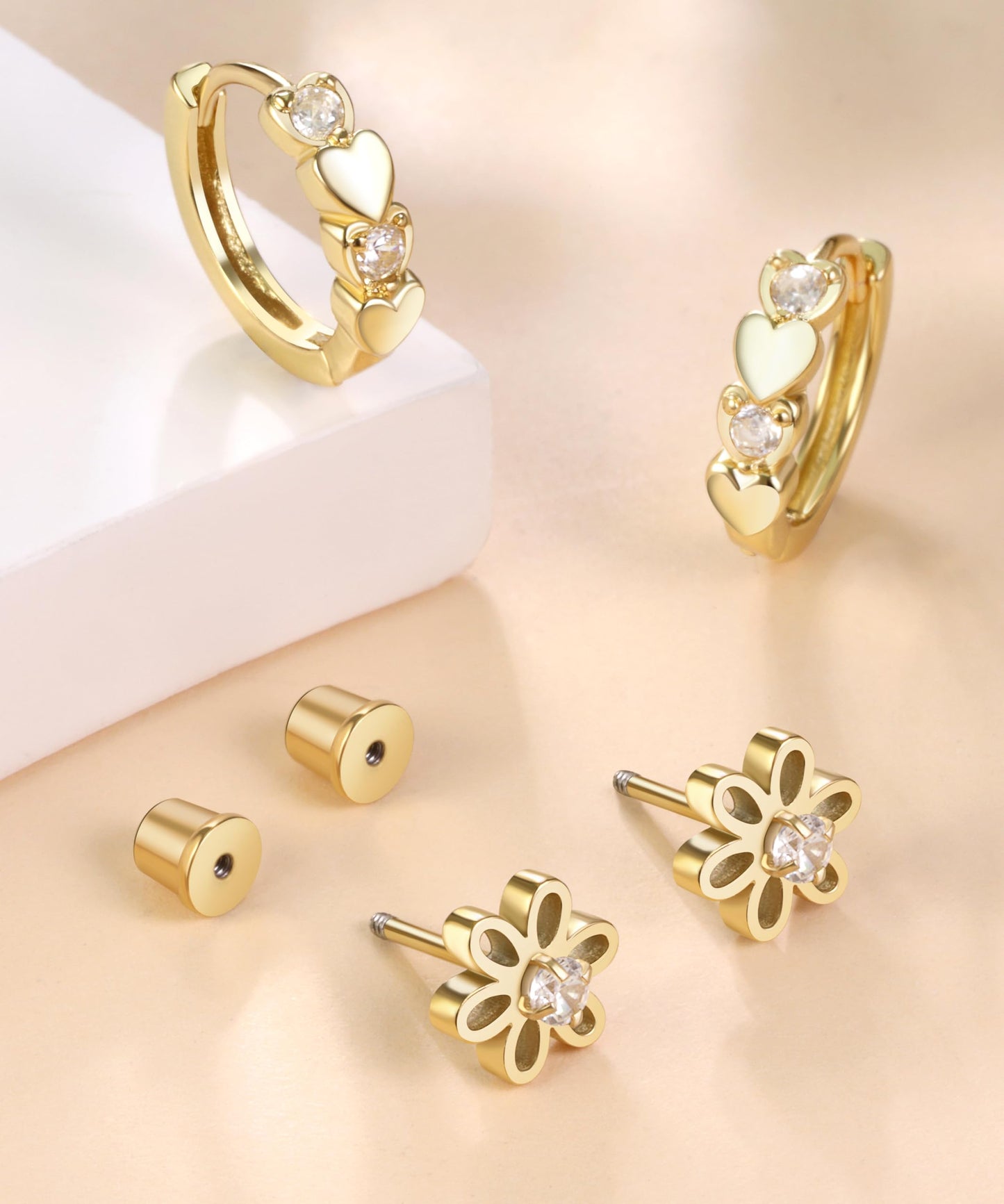 Stainless Steel Hypoallergenic Earrings for Girls Toddler Kids Baby Screw Flat Back Stud Earrings Set for Teen Jewelry