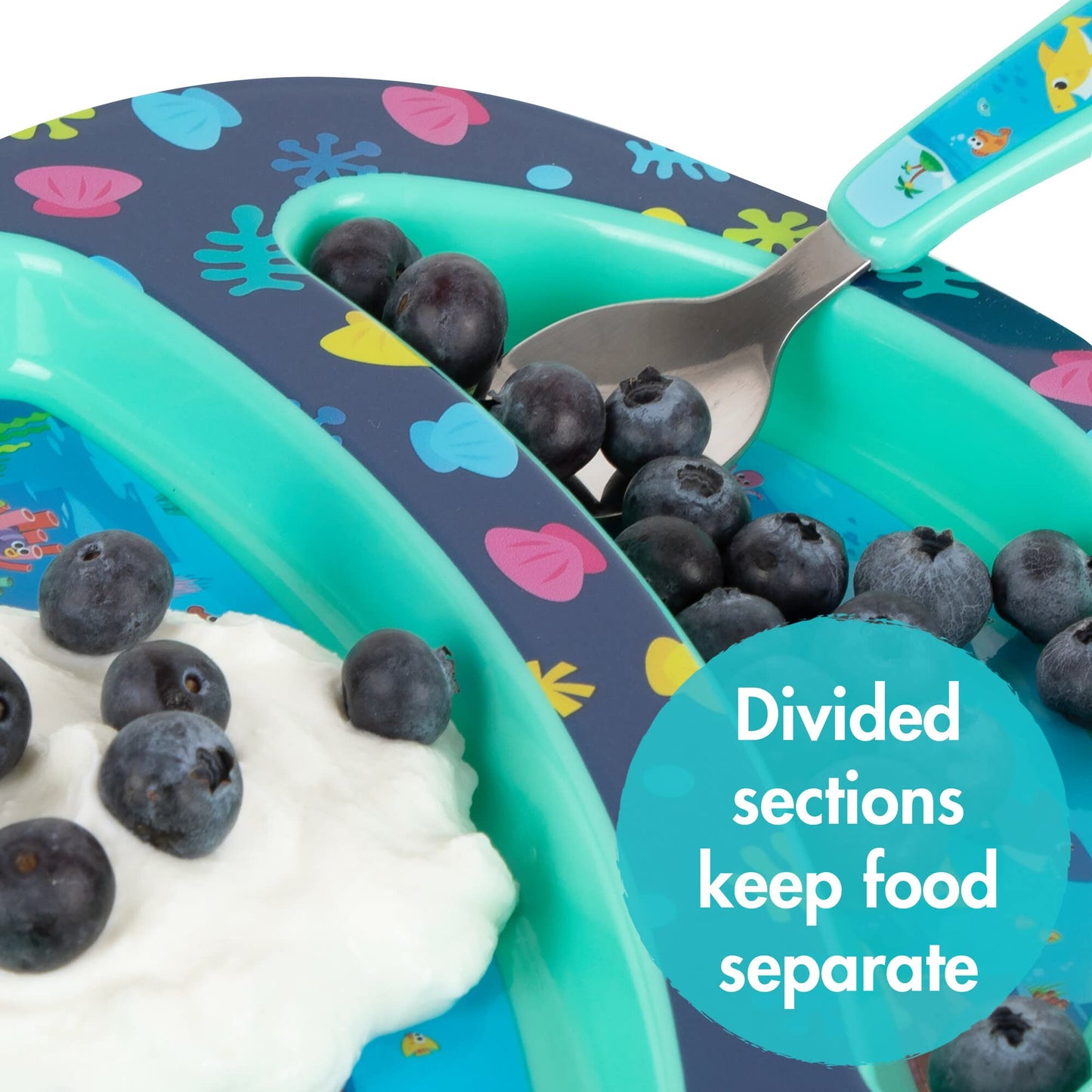The First Years Bluey 4-Piece Place Setting - BPA Free Dishwasher Safe Toddler Dinnerware Set with Divided Plate, Bowl, Fork, Spoon - Multicolor