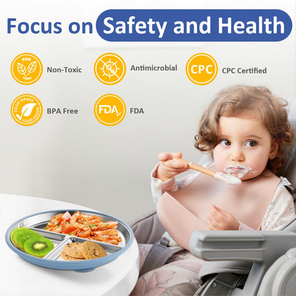Stainless Steel Baby Plate with Suction, 9” Divided Toddler Plates with Removable Silicone Sleeves for Kids, Non-Toxic Non-Slip Unbreakable Dishwasher Safe Dinnerware Set of 2, Pink & Beige