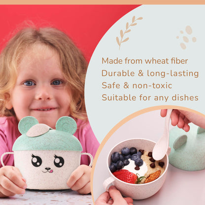 Wheat Straw Bowl with Lid & Spoon - BPA Free - Snack Bowls - Lightweight Plates, Reusable, Microwave & Dishwasher Safe - Wheat Straw Dinnerware - Camping Bowls
