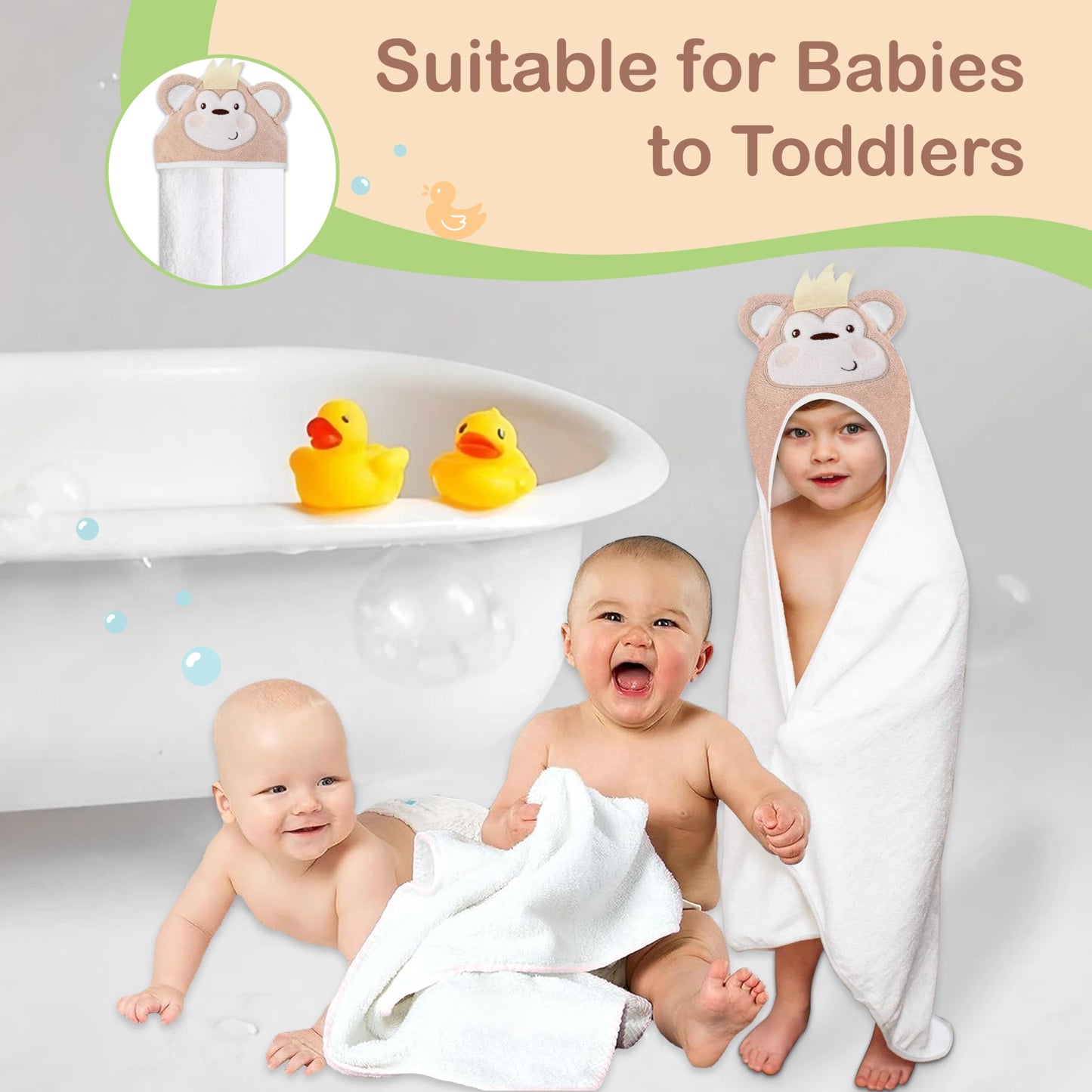 Mother's Choice Baby Hooded Towel - Large 33x33 Inch, 100% Cotton, Ultra-Soft & Absorbent Bath Towel for Newborns, Infants, Boys & Girls (Butterfly)