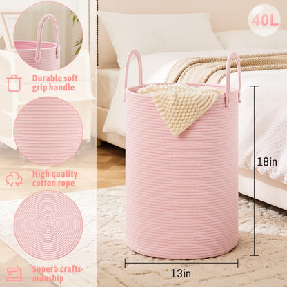 Laundry Basket,Woven Cotton Rope Laundry Hamper,60L for Decor Storage of Dirty Clothes,Toys and Blankets in Bathroom,Baby Room and Living Room