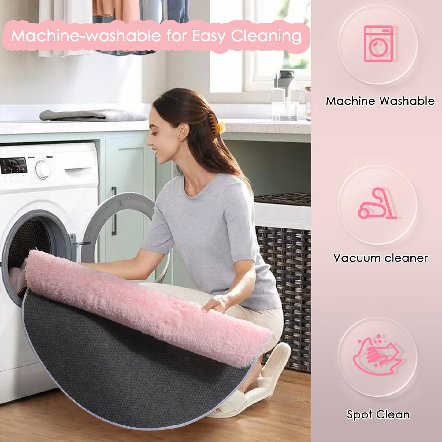 Pink Round Area Rugs 6Ft for Bedroom Living Room, Big Fluffy Shag Circle Rug for Kids Playroom, Cute Preppy Room Decor for Teen Girls, Cozy Fuzzy Furry Plush Carpets for Baby Nursery, Dorm, Classroom