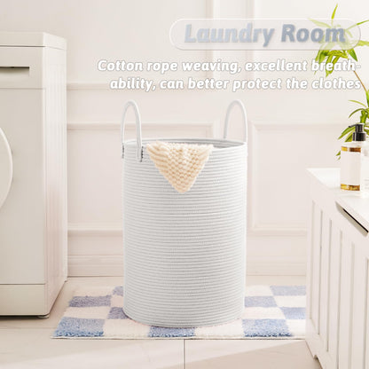 Laundry Basket,Woven Cotton Rope Laundry Hamper,60L for Decor Storage of Dirty Clothes,Toys and Blankets in Bathroom,Baby Room and Living Room