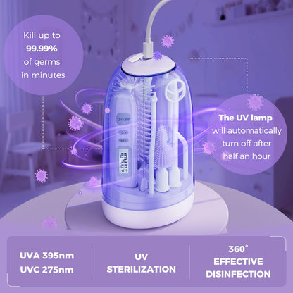 Electric Bottle Brush Cleaner,Rechargable Baby Bottle Brush with Thermometer,Drying Rack,Waterproof Baby Bottle Cleaner with Nipple&Straw Brush,Perfect Essentials Gift for New Mom (Violet)
