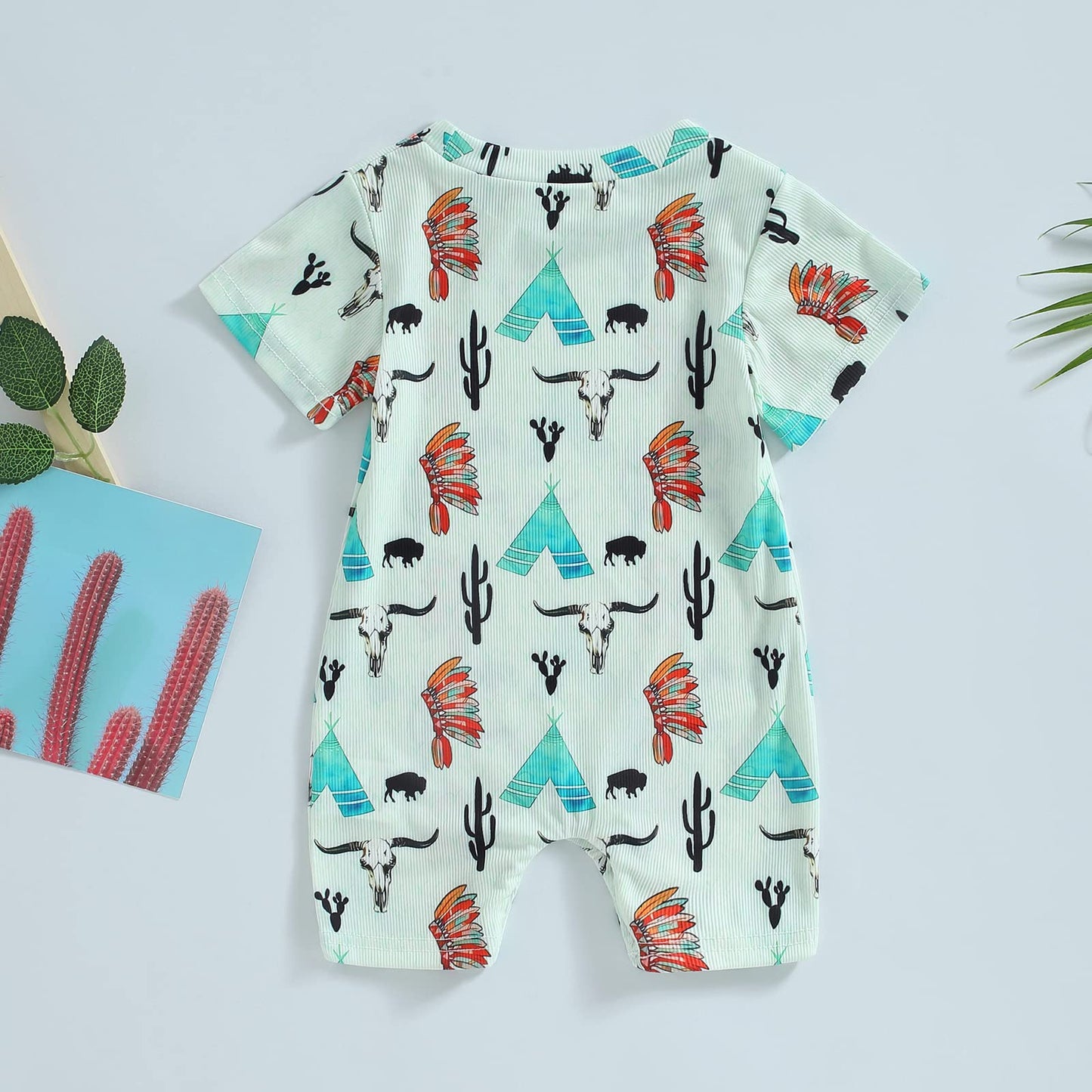 Gueuusu Country Baby Clothes Boy Girl Western Cow Print Short Sleeve Romper Bodysuit Ribbed One Piece Jumpsuit Summer Outfit