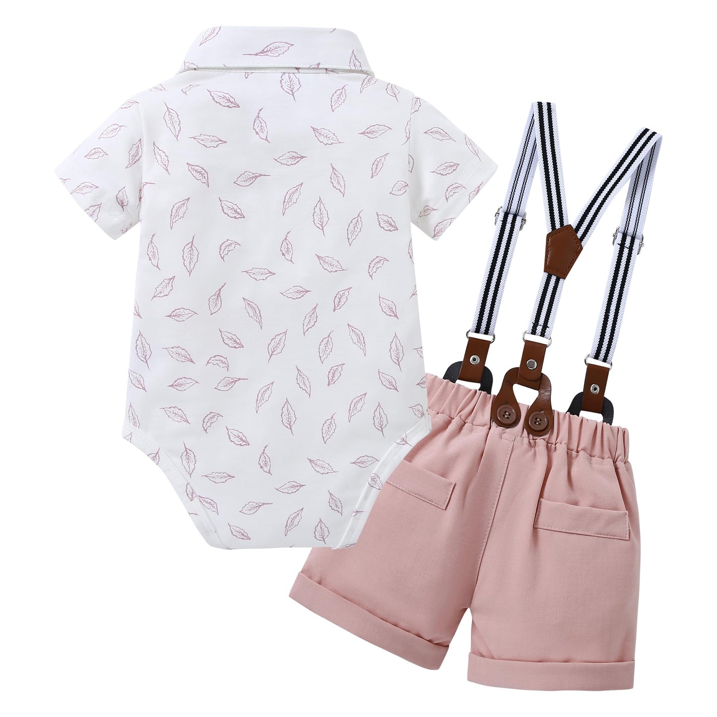 YALLET Baby Boy Clothes Suit Newborn Infant Gentleman Outfits, Formal Dress Shirt+Bowtie+Suspender Shorts Wedding Party Set