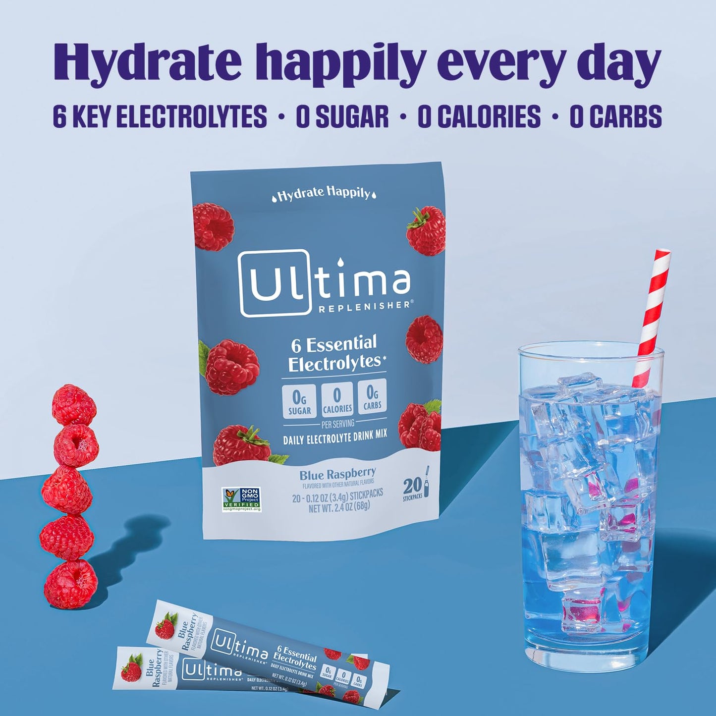 Ultima Replenisher Daily Electrolyte Powder Drink Mix – Tropical Variety, 20 Stickpacks – Hydration Packets with 6 Electrolytes and Minerals – Keto Friendly, Non-GMO and Sugar-Free