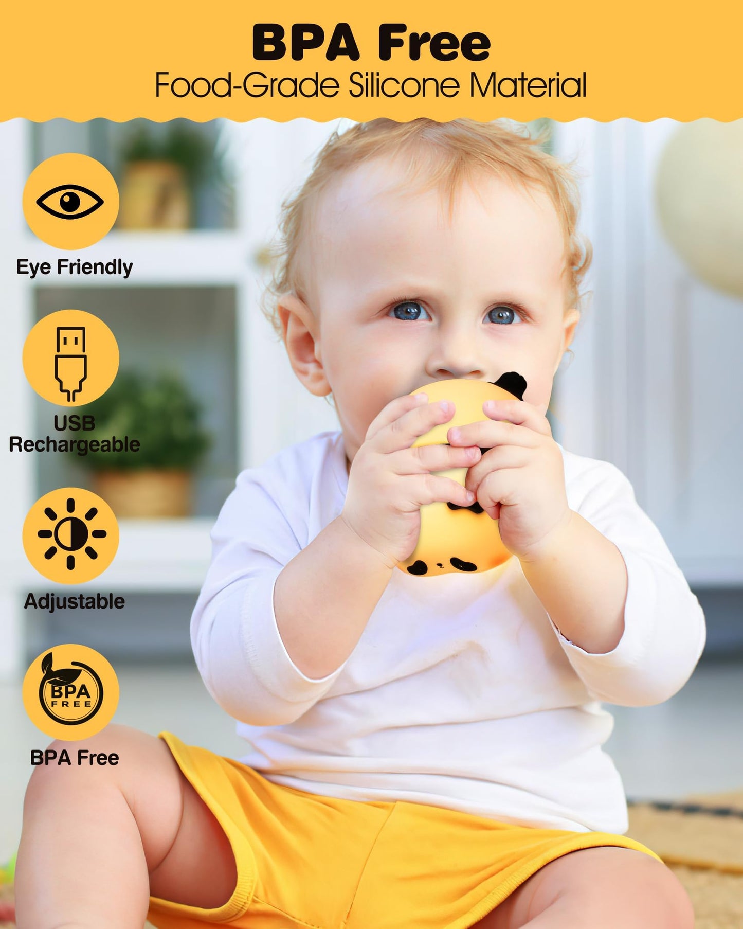 Recolte Panda Night Light for Kids - 3-Level Dimmable, Rechargeable LED Silicone Lamp | Squishy Nursery Light with Timer | Safe Night Light for Baby Room & Toddlers (Gift Box Included)