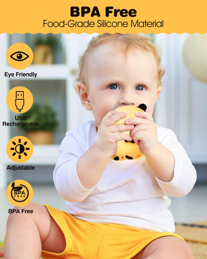 Recolte Panda Night Light for Kids - 3-Level Dimmable, Rechargeable LED Silicone Lamp | Squishy Nursery Light with Timer | Safe Night Light for Baby Room & Toddlers (Gift Box Included)