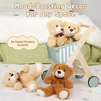 MorisMos 6Pcs Teddy Bears Bulk Baby Shower, 14inch Cute Teddy Bear Stuffed Animals Plush, Small Stuffed Bears on Centerpiece Baby Shower, White