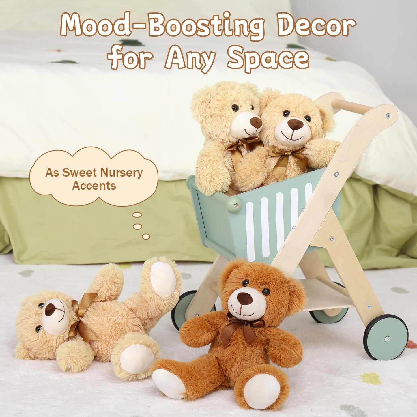 MorisMos 6Pcs Teddy Bears Bulk Baby Shower, 14inch Cute Teddy Bear Stuffed Animals Plush, Small Stuffed Bears on Centerpiece Baby Shower, White