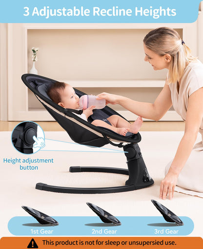 LAREX Baby Swing to Toddler Electric Infant Swing Portable for Newborn Boy Girl, 5 Sway Speeds with Remote Control, 12 Preset Melodies and Bluetooth, 0-6 Months Max 20 Lbs(Dark Wood Grain)
