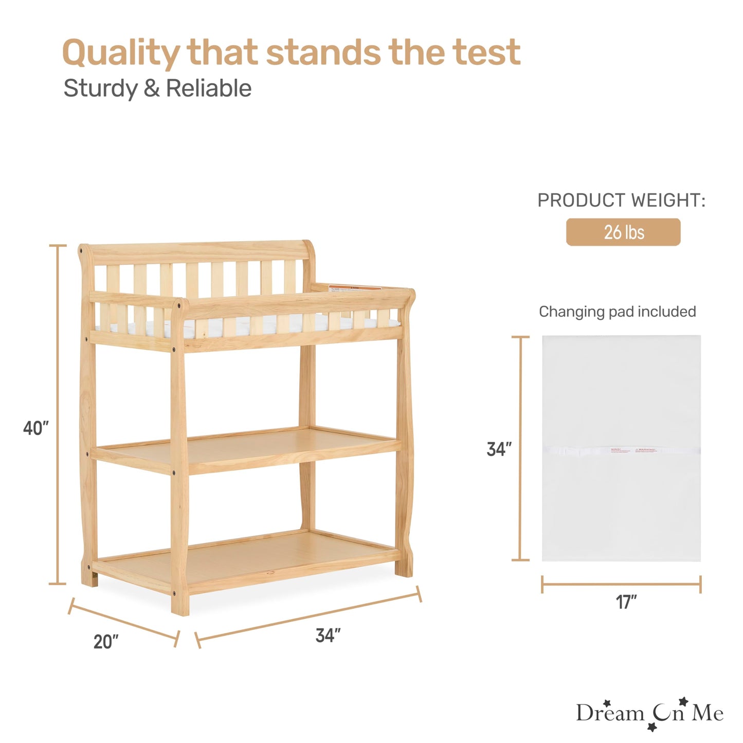Dream On Me Ashton Changing Table, Natural, 34x20x40 Inch (Pack of 1)