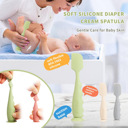 Baby Diaper Cream Spatula with Case-1 Large 2 Mini Butt Paste Spatula with 2 Travel Case-Soft Baby Butt spatula baby Diaper Cream Applicator-Diaper Rash spatula Bum Spatulas Brush