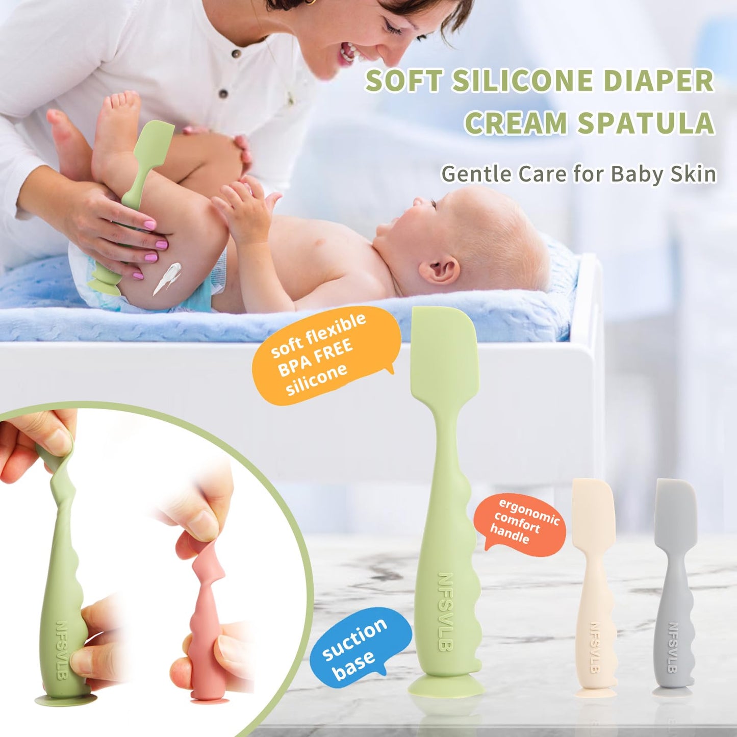 Baby Diaper Cream Spatula with Case-1 Large 2 Mini Butt Paste Spatula with 2 Travel Case-Soft Baby Butt spatula baby Diaper Cream Applicator-Diaper Rash spatula Bum Spatulas Brush