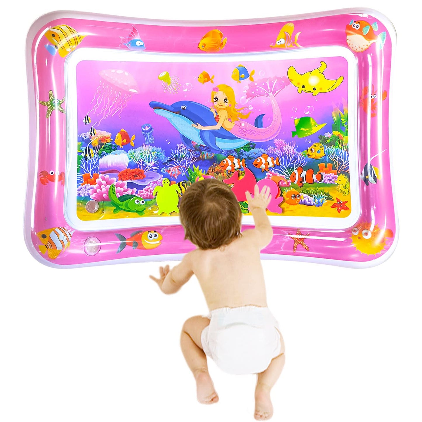 ZHUYNXIR Extra Big Infant Toys, Tummy time mats,Tummy time Toys, Baby Pink Water Play mat, Fun Early Development Activity Play Center for Newborn, Pink 39.5x31.5 in.
